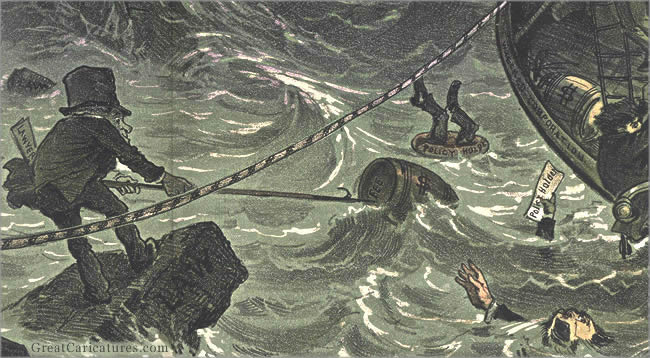 Licensed Wreckers – In the Hands of the Receivers by Joseph Keppler (detail)