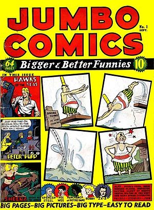Cover, Jumbo Comics #1 (Sept. 1938) Fiction Ho...